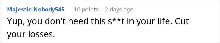 Comment on online forum discussing fiancée’s obsession with her bully affecting relationships, cautioning to cut losses.