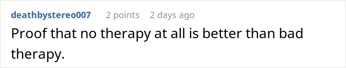 Screenshot of an online comment discussing therapy in relation to a fiancée’s obsession with her bully ruining relationships.