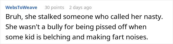 Comment discussing fiancée’s obsession with her bully and the impact on relationships in an online forum.