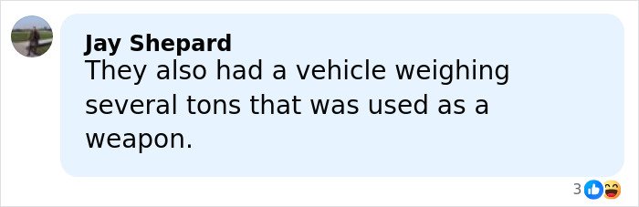 Comment by Jay Shepard discussing use of a heavy vehicle as a weapon related to Renee Good’s wife's ICE incident.