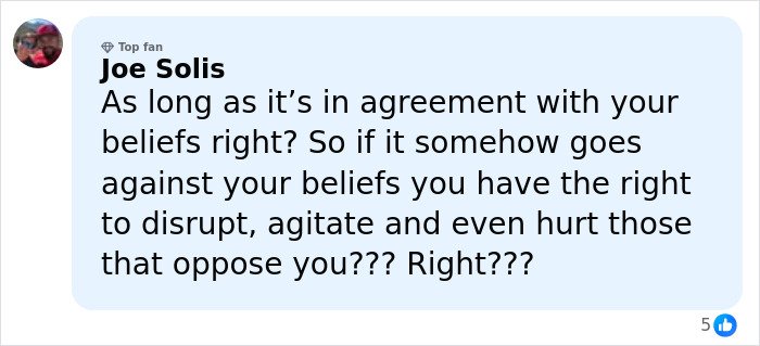 Comment by Joe Solis reacting to a discussion about beliefs and the fatal ICE incident affecting the community.