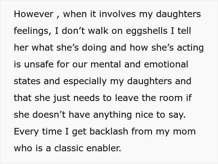 Text excerpt discussing concerns about daughters’ feelings and addressing unsafe behavior affecting mental and emotional states.