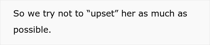 Text on a white background reading so we try not to upset her as much as possible related to woman steals 5-year-old niece’s skirt.