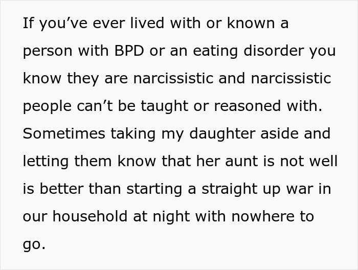 Text discussing a woman who steals her 5-year-old niece’s skirt and lies when caught red-handed.