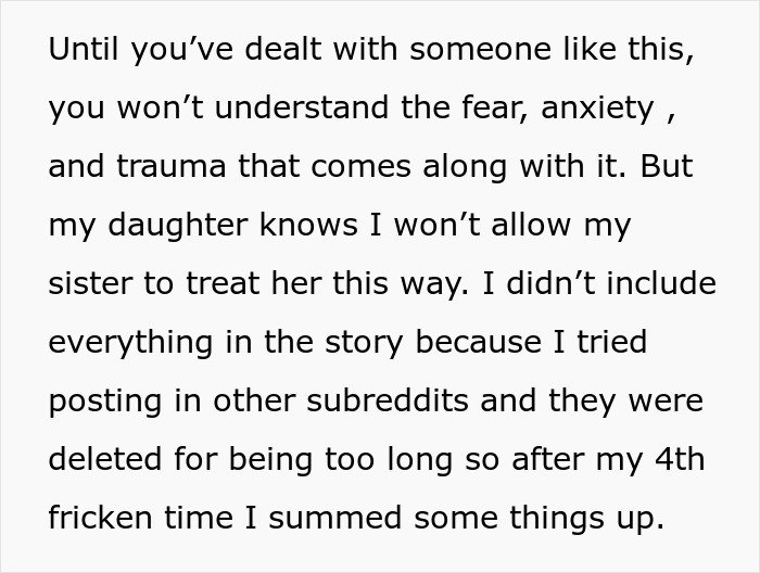 Text excerpt discussing fear, anxiety, and trauma experienced when a woman steals a young niece’s skirt and lies when caught.