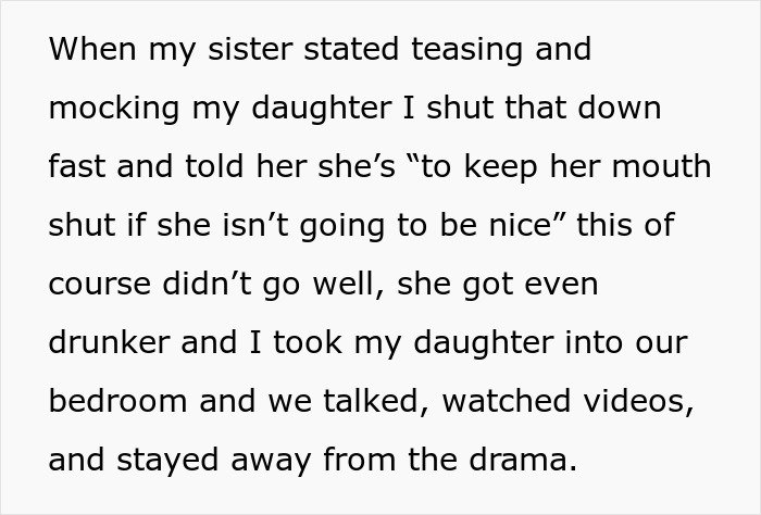 Text discussing a woman stealing a 5-year-old niece’s skirt and lying when caught, with family conflict involved.