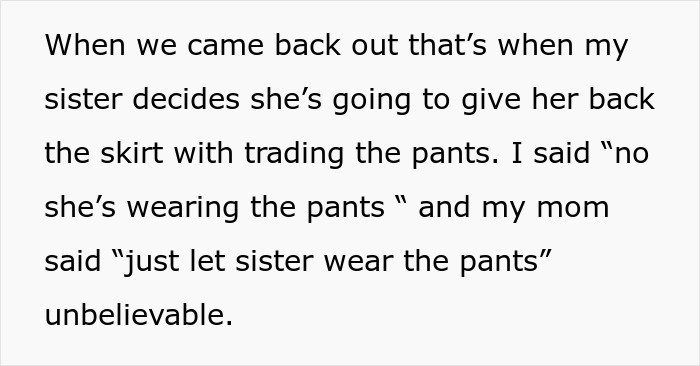 Text excerpt discussing a woman stealing a 5-year-old niece’s skirt and refusing to return it despite being caught.