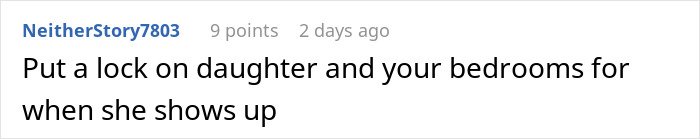 Screenshot of a social media comment suggesting to lock bedrooms when dealing with a niece’s stolen skirt incident.