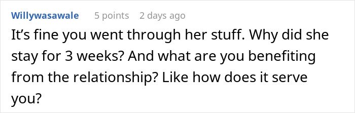Comment discussing a woman stealing a 5-year-old niece’s skirt and questioning the benefits of the relationship.