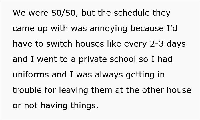 Alt text: Daughter shares struggles with custody schedule and mom blaming her for picking dad after divorce conflict