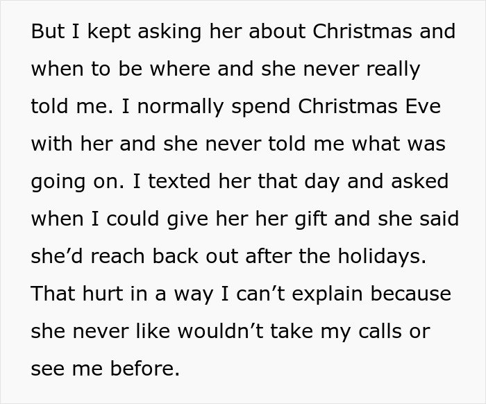 Text excerpt from a story about a mom blaming her daughter for picking dad in the divorce and refusing involvement.