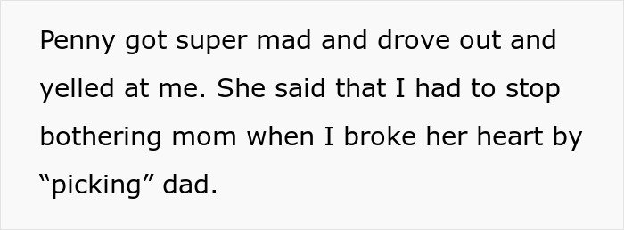 Text excerpt about a mom blaming her daughter for choosing dad in the divorce and cutting her out.