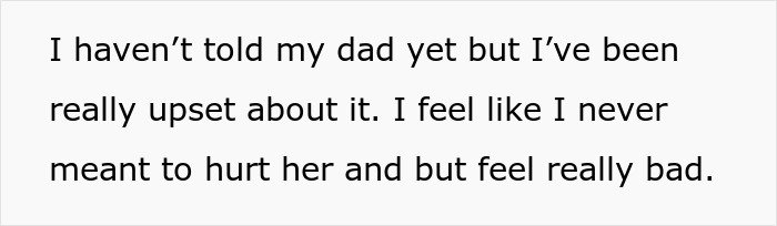 Text on a white background reads a message from a daughter upset about being blamed by her mom for picking dad in the divorce.