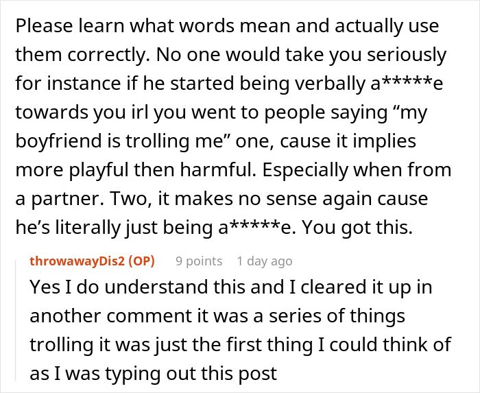 Woman finds out boyfriend is an internet troll and one of his victims through online conversation about trolling behavior.