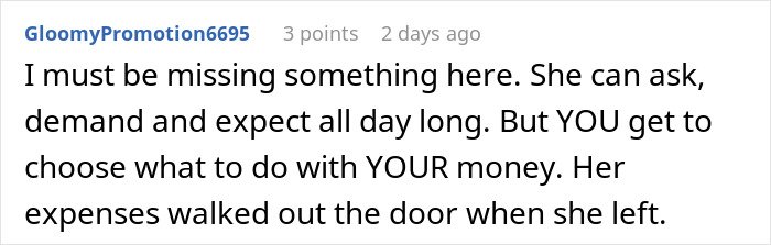 Screenshot of a social media comment discussing an unemployed woman cheating on her boyfriend with a jobless man.