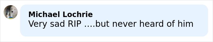 Comment expressing sadness about a famous singer who lost life in a plane crash, mentioning RIP and unfamiliarity with him.