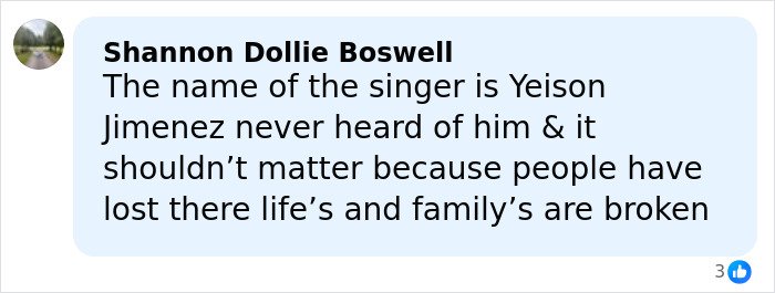 Comment discussing the loss of famous singer Yeison Jimenez in a plane crash and its emotional impact on families.