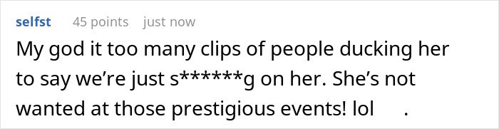 Text comment discussing people avoiding Kylie Jenner at prestigious events after Timothée Chalamet snubs her at Golden Globes.
