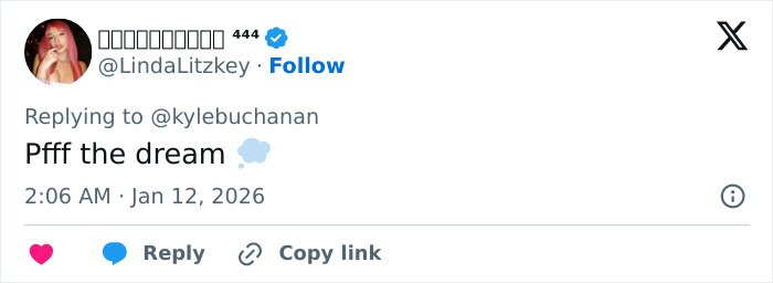 Tweet from verified user LindaLitzkey replying to @kylebuchanan with the text 