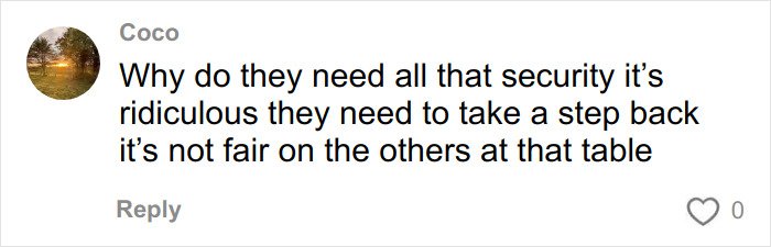 Comment expressing frustration over excessive security and fairness at an event discussing a fight between Timothée Chalamet and Kylie Jenner.
