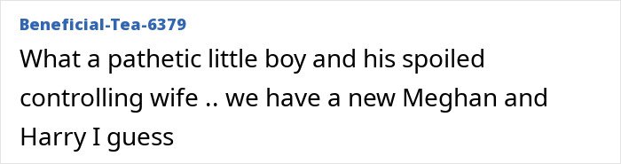 Comment text discussing family drama, mentioning Brooklyn Beckham and his legal letter to parents David and Victoria.