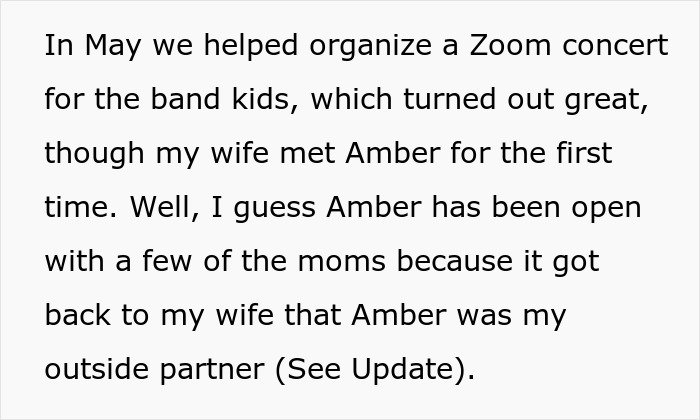 Text excerpt discussing a wife making husband agree to an open marriage to reconnect with her ex.