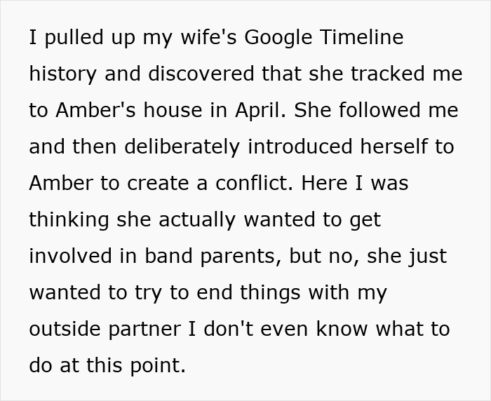 Text message revealing discovery of wife&rsquo;s tracking and conflict creation in an open marriage situation involving an ex.