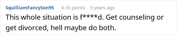 Screenshot of a Reddit comment discussing a wife making husband agree to an open marriage to reconnect with her ex.