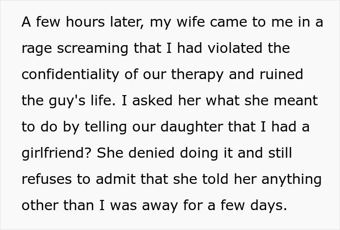 Text excerpt describing a wife making husband agree to an open marriage to reconnect with her ex, revealing conflict.