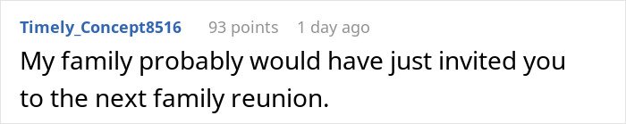 Screenshot of a social media comment about being added to a random family group chat and emotional investment over months.