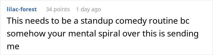 Comment from user lilac-forest reacting emotionally to being added to a random family group chat over seven months.