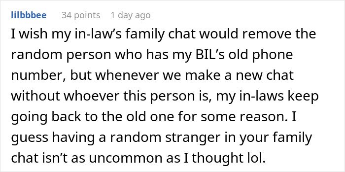Comment about a random person added to a family group chat and the unusual experience of emotional investment over months.