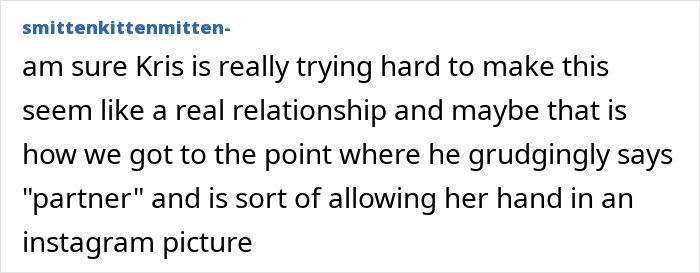 Text post discussing Kris attempting to make a relationship seem real amid fight exposure involving Timothée Chalamet and Kylie Jenner.
