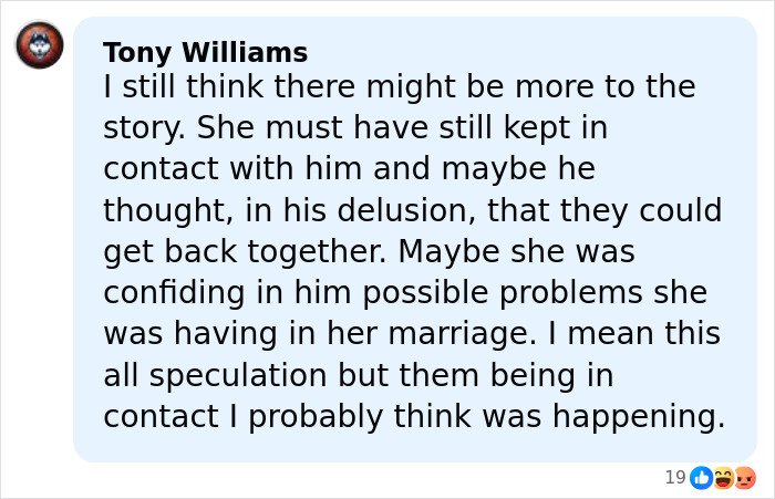 Facebook comment discussing possible motives in twisted homicide of Ohio dentist and wife based on contact and marriage issues.