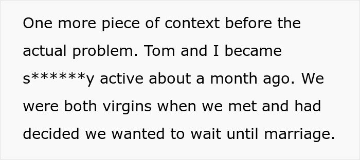 Text excerpt from a woman sharing her story about becoming s******y active after deciding to wait until marriage.