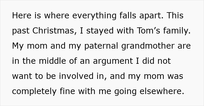 Text excerpt about a woman’s shocking family Christmas discovering she’s engaged to her first cousin.