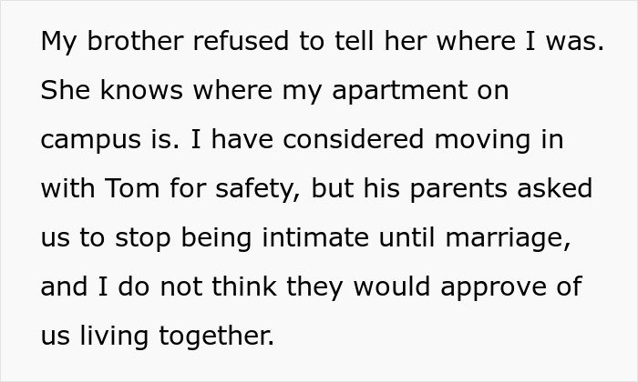 Text excerpt discussing family tensions and relationship boundaries after discovering she’s engaged to her first cousin.