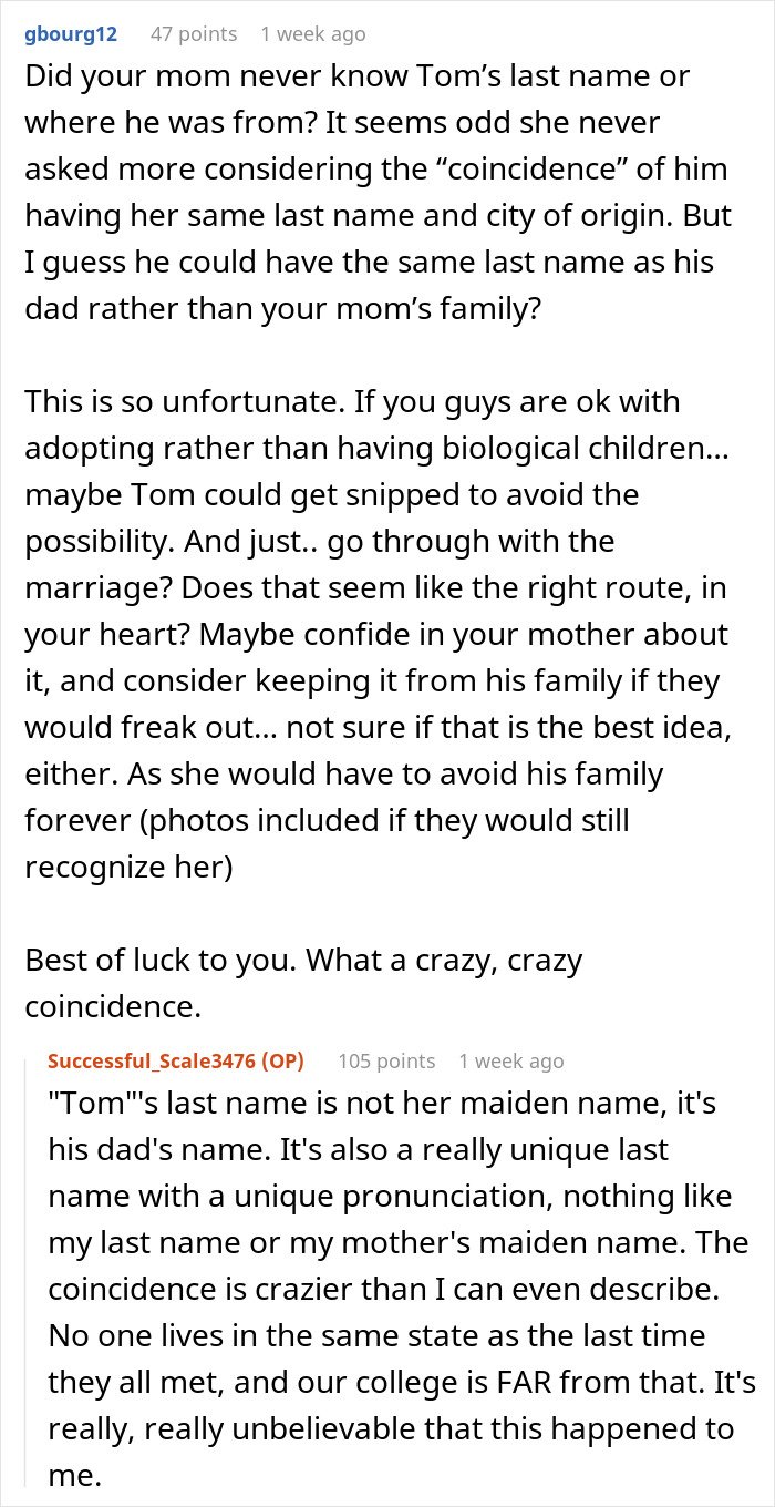 Reddit users discussing a woman discovering she’s engaged to her first cousin after a shocking family Christmas.