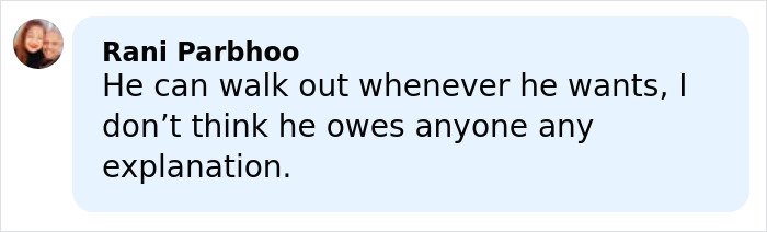 Comment from Rani Parbhoo expressing support for Nick Jonas walking out of the Golden Globes without explanation.