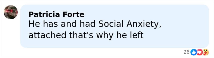 Comment mentioning Nick Jonas walking out due to social anxiety, explaining viral video context.