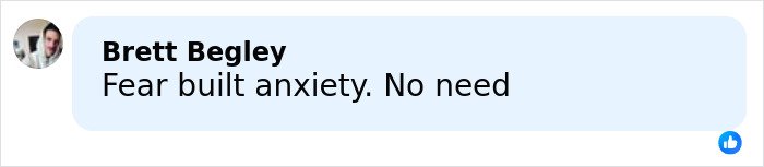 Comment by Brett Begley saying Fear built anxiety No need in a Facebook-like interface.