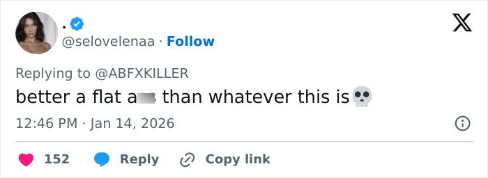 Screenshot of a Twitter reply reacting to Kylie Jenner’s weird Golden Globes seat photo, sparking online debate.