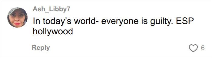 Social media comment from user Ash_Libby7 expressing opinion about guilt and Hollywood in relation to Sarah Jessica Parker feud with Chris Noth.