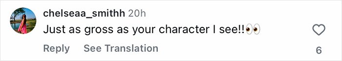 Screenshot of Instagram comment reacting to Sarah Jessica Parker and Chris Noth feud following his brutal award remark.