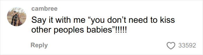 Alt text: Social media comment reminding grandma not to kiss baby, part of viral discussion with millions of views and varying opinions.
