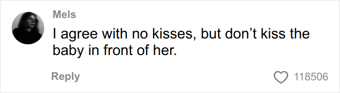 Screenshot of social media comment about grandmother not kissing baby, related to woman’s gentle reminder going viral.