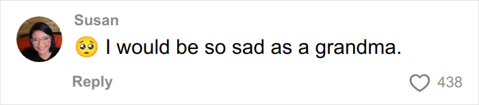 Screenshot of a social media comment expressing sadness as a grandma, related to woman’s gentle reminder about baby kisses.