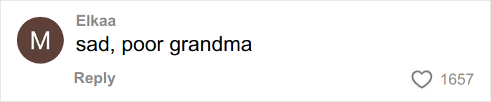 Screenshot of a social media comment saying sad, poor grandma related to woman’s gentle reminder for grandma not to kiss baby.