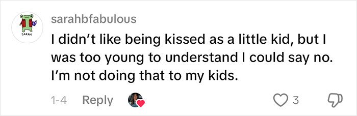 Social media comment about a woman’s gentle reminder for grandma to not kiss her baby sparking viral discussion.