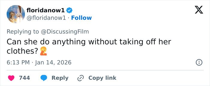 Tweet screenshot questioning if Sydney Sweeney's adult star character can do anything without taking off her clothes.